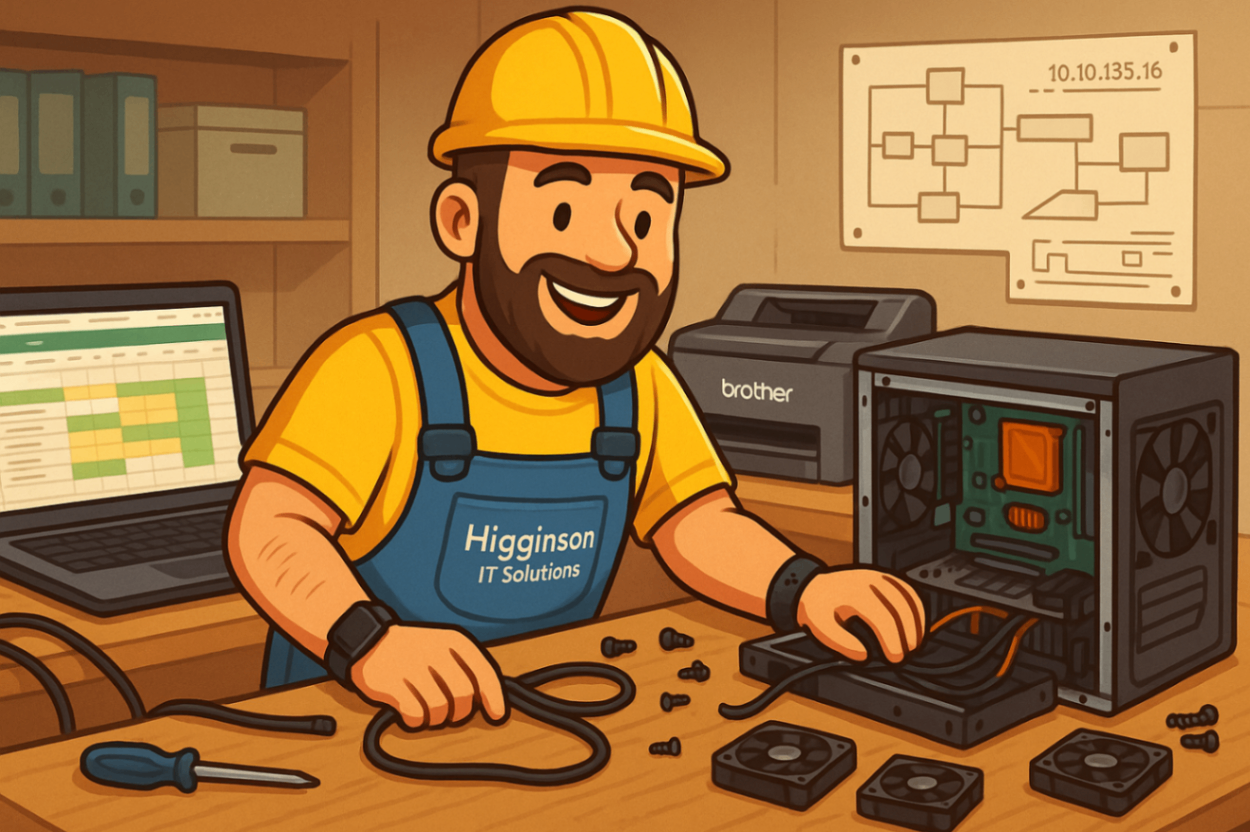 IT Handyman technician repairing a desktop computer